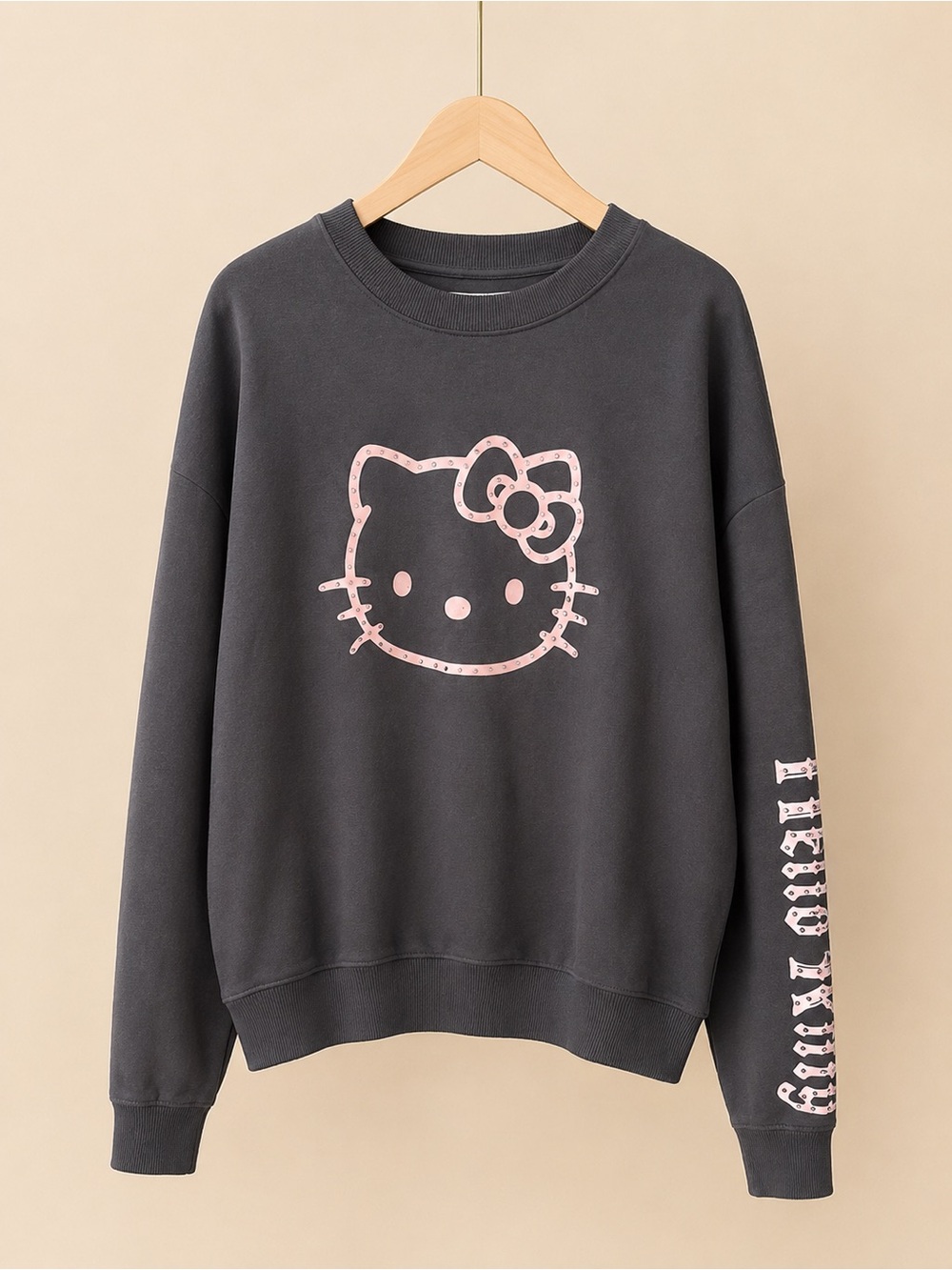 Hello Kitty Charcoal Crewneck with Pink Graphic